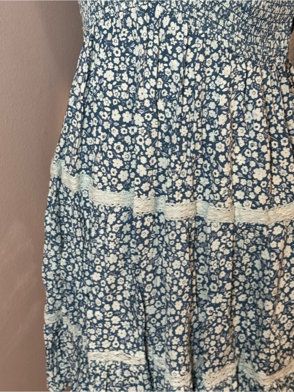 Angie Blue Floral Smocked V-Neck Mini Dress - Picture 5 of 5